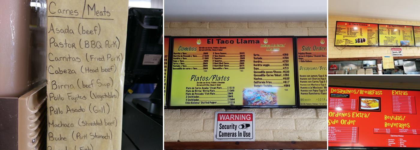 El Taco Llama Menu