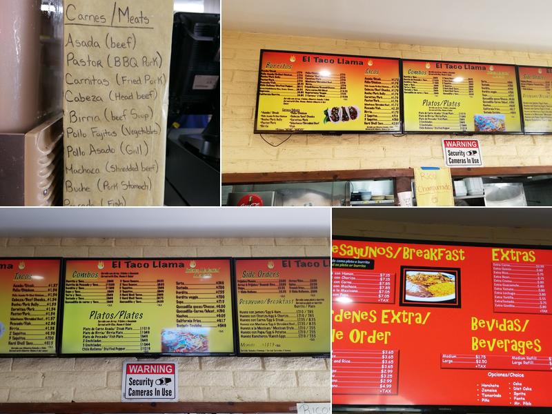 El Taco Llama Menu