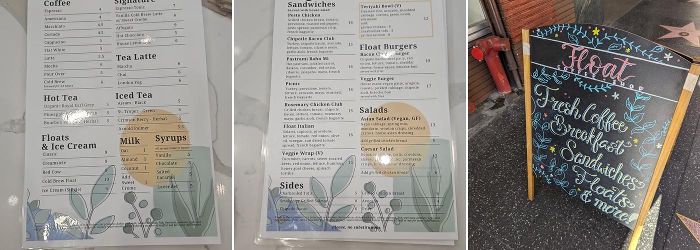 Float Hollywood Menu