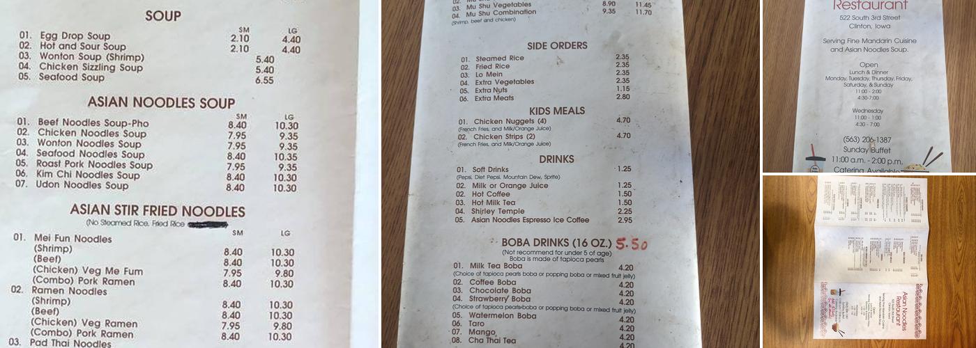Asian Noodle Menu