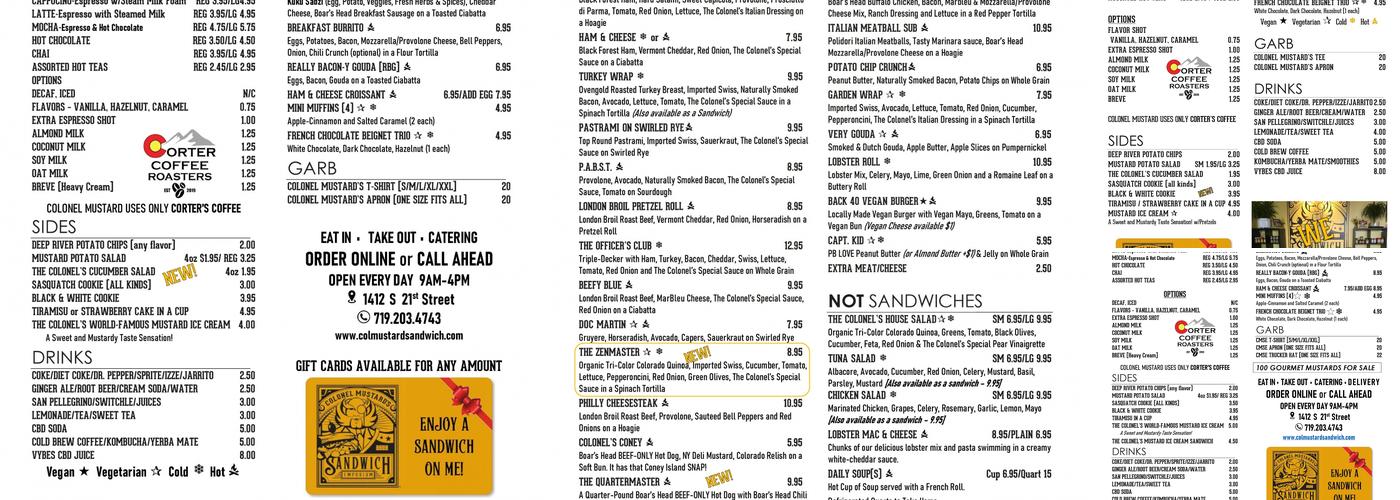 Colonel Mustard's Sandwich Emporium Menu
