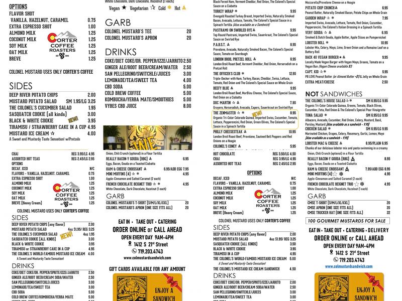 Colonel Mustard's Sandwich Emporium Menu