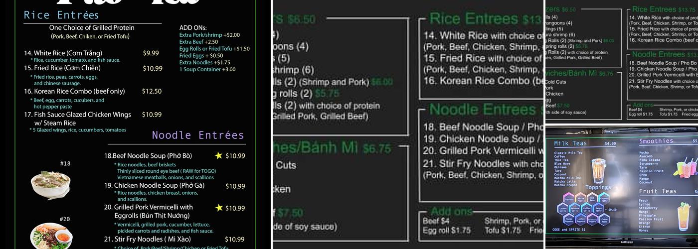 Pho & Tea Menu