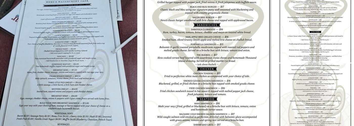 Nero's Waterfront Cafe Menu