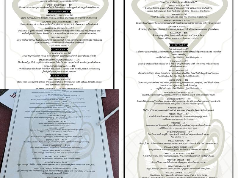 Nero's Waterfront Cafe Menu