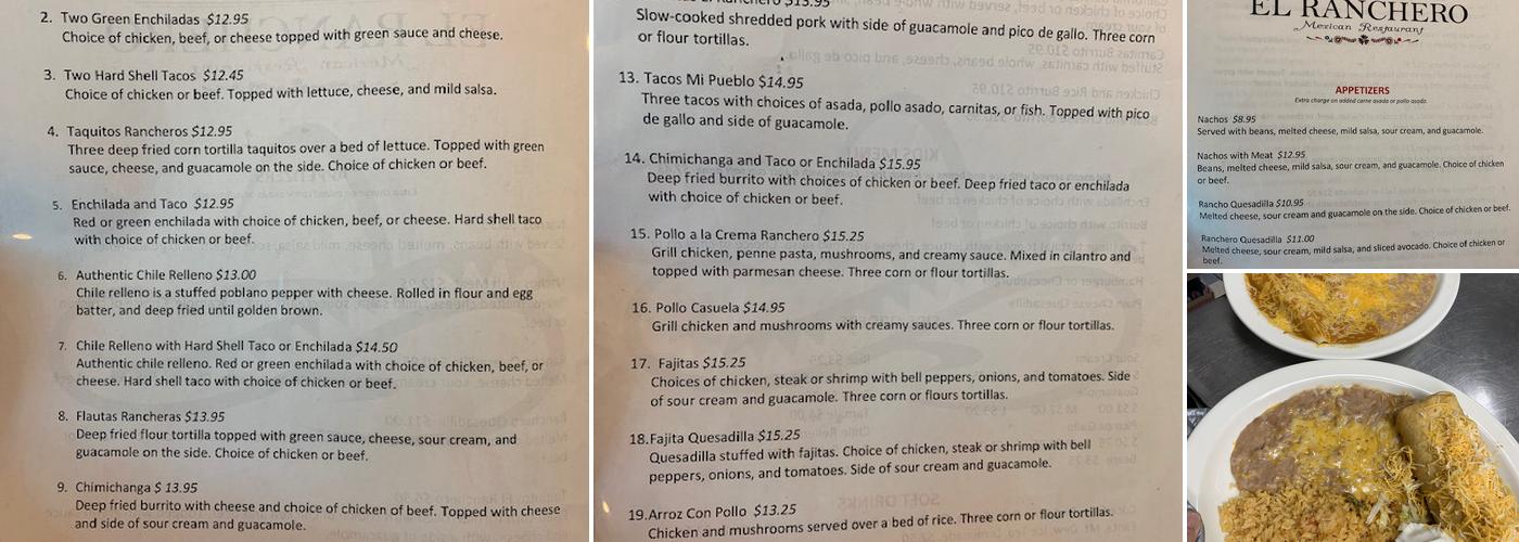 El Ranchero Menu