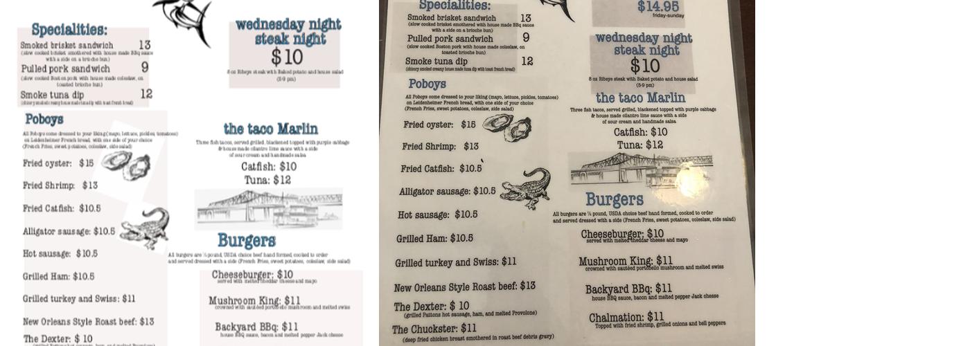 The Blue Marlin Menu