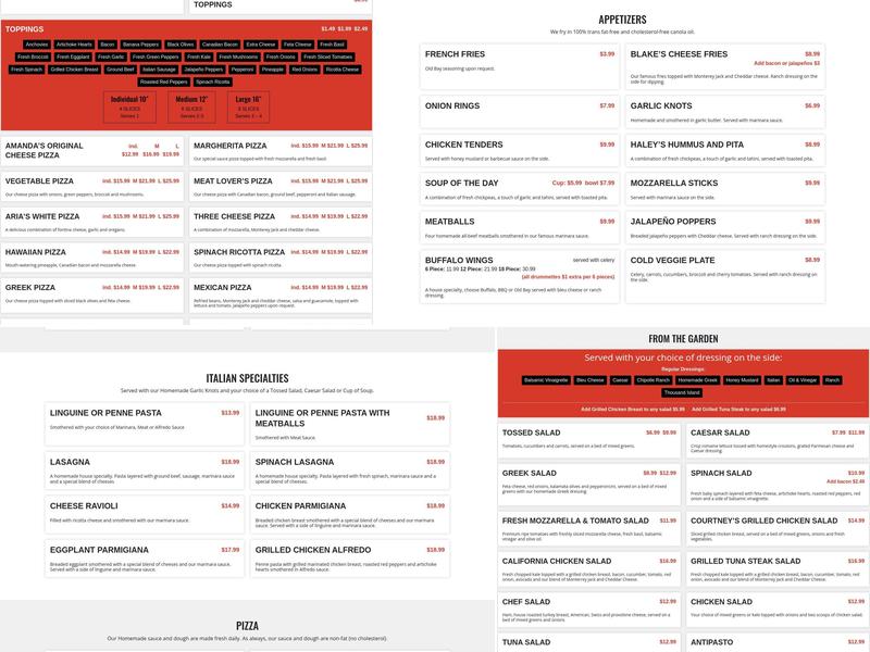 Potomac Pizza Menu