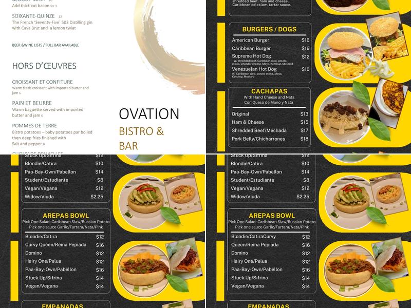 Ovation Bistro & Bar Menu