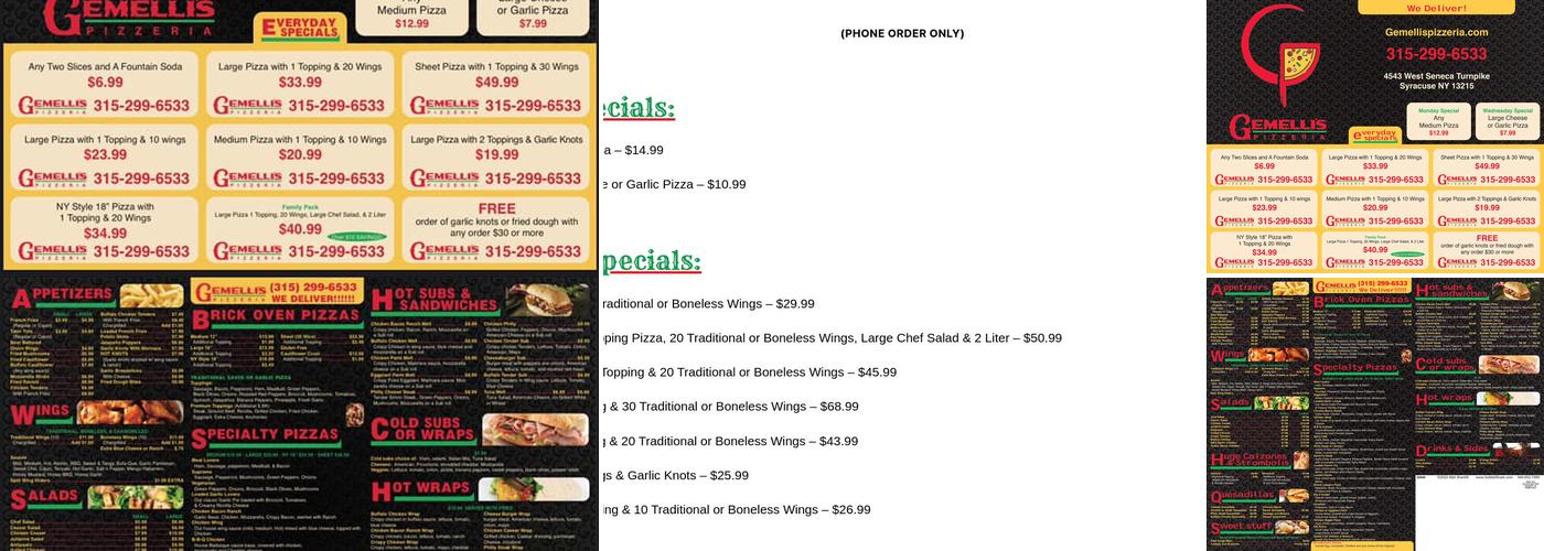 Gemelli's Pizzeria Menu