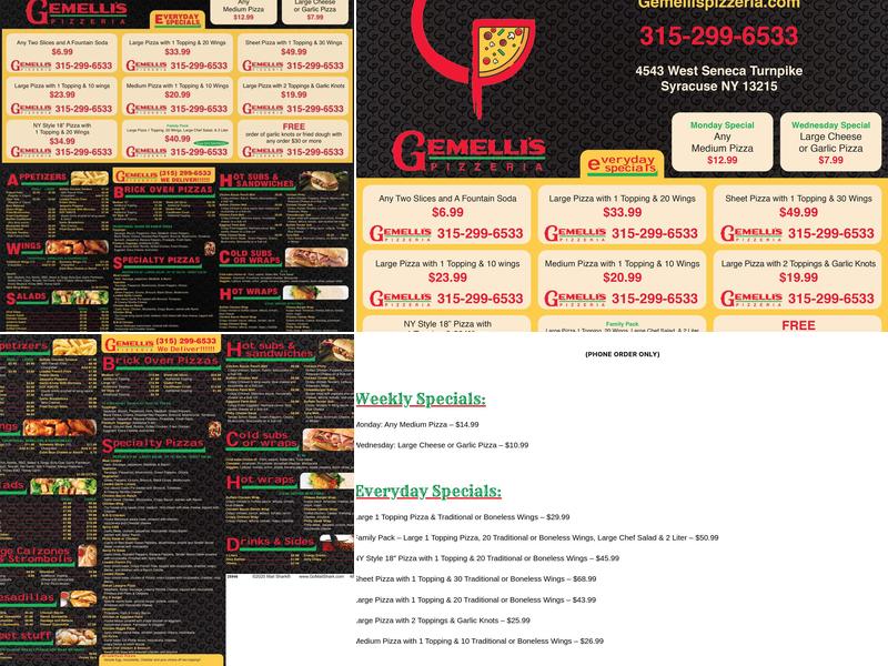 Gemelli's Pizzeria Menu