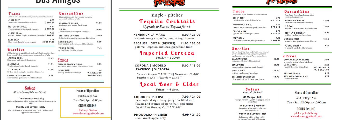 Dos Amigos Menu