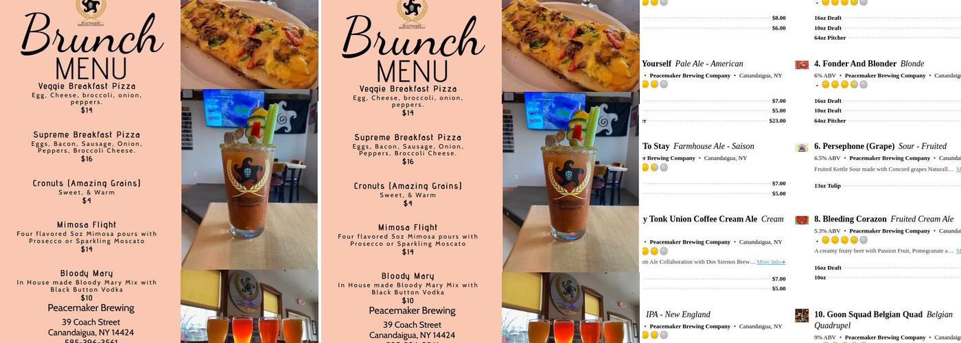 Peacemaker Brewing Company Menu