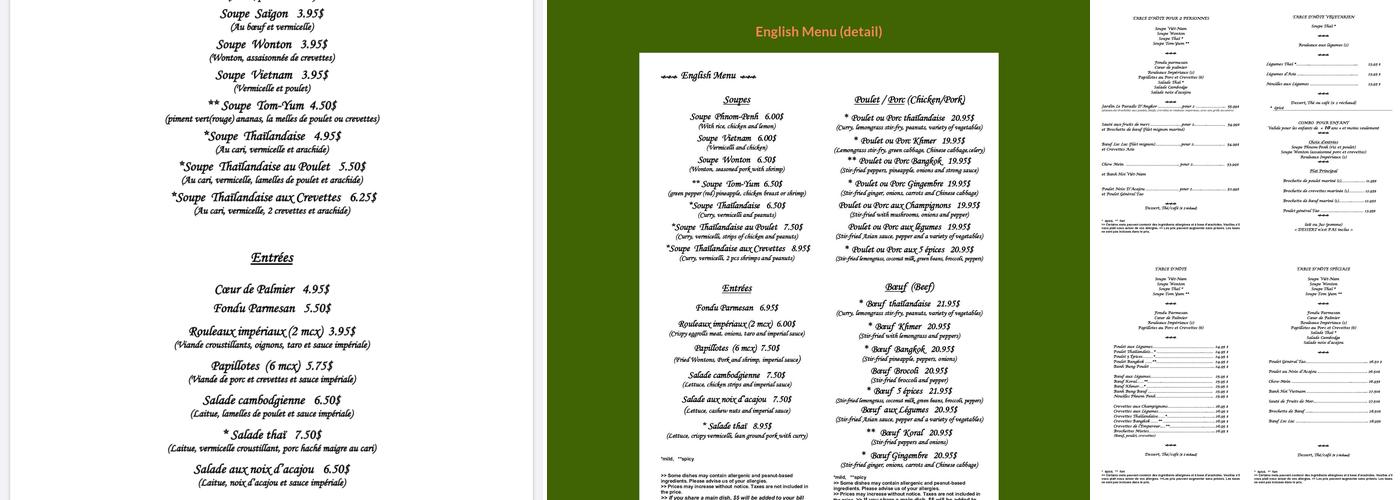 Restaurant Le Paradis d'Angkor Menu