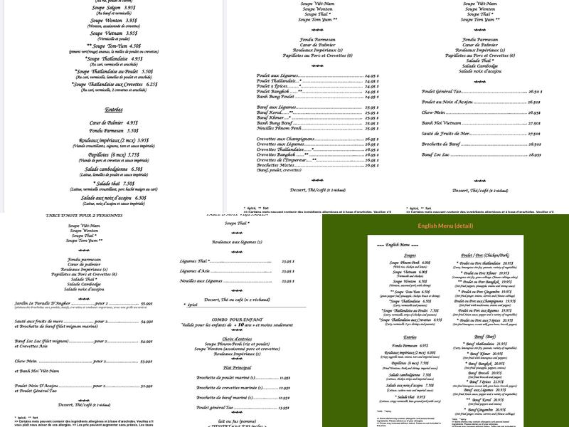 Restaurant Le Paradis d'Angkor Menu