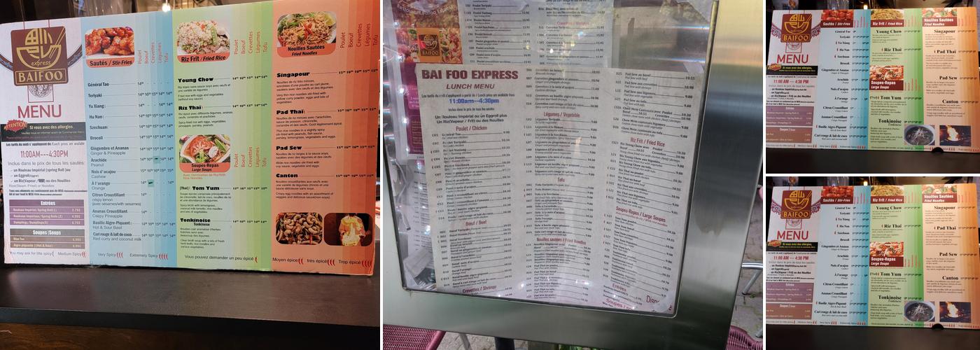 Baifoo Express Menu