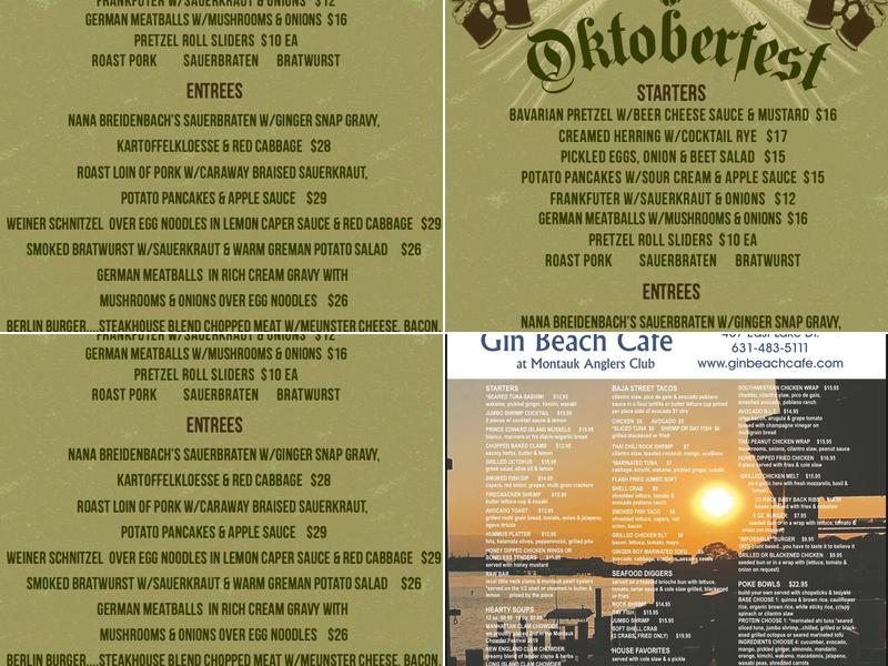 Gin Beach Cafe Menu