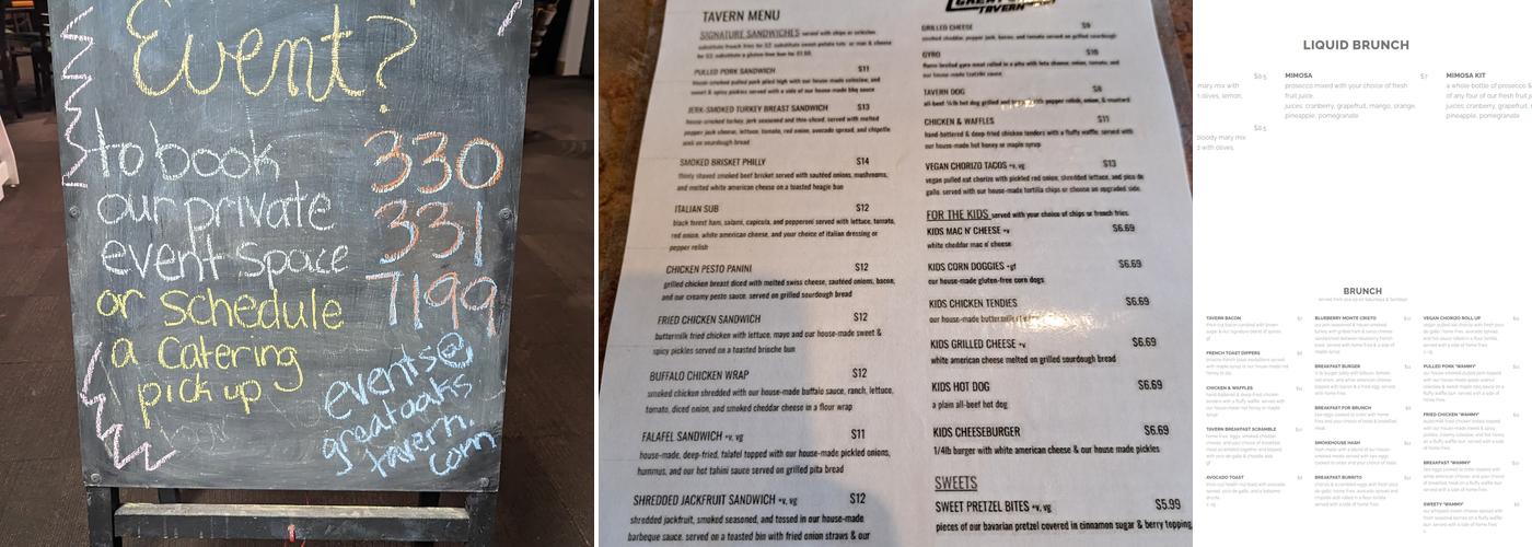 Great Oaks Tavern Menu