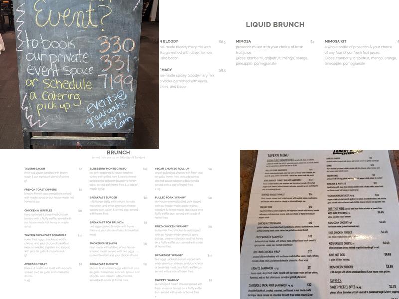 Great Oaks Tavern Menu