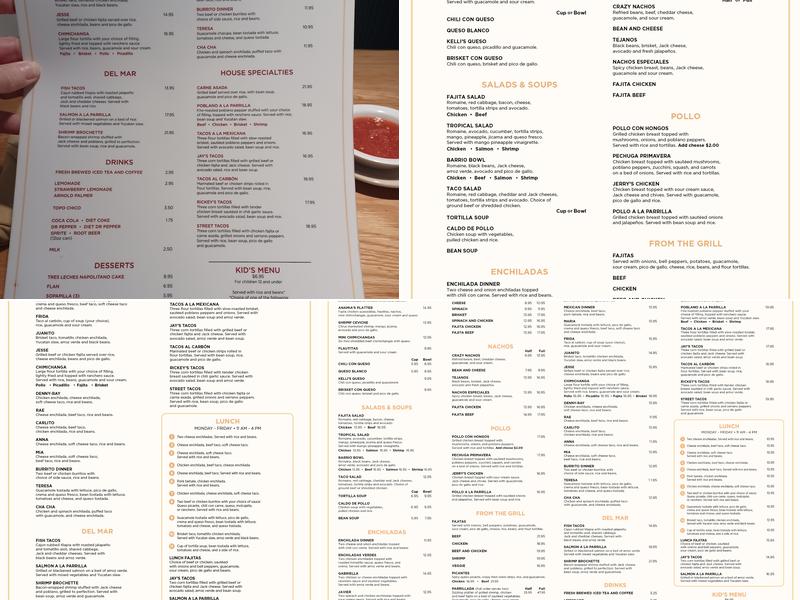 Anamia's Tex Mex Menu