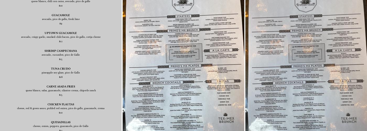 Primo's MX Kitchen Downtown Menu