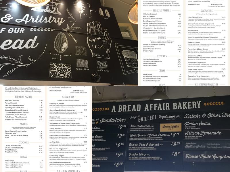 A Bread Affair Menu