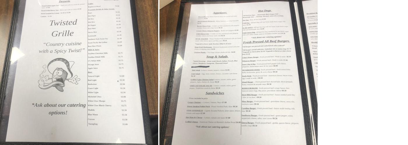 Twisted Grille Menu