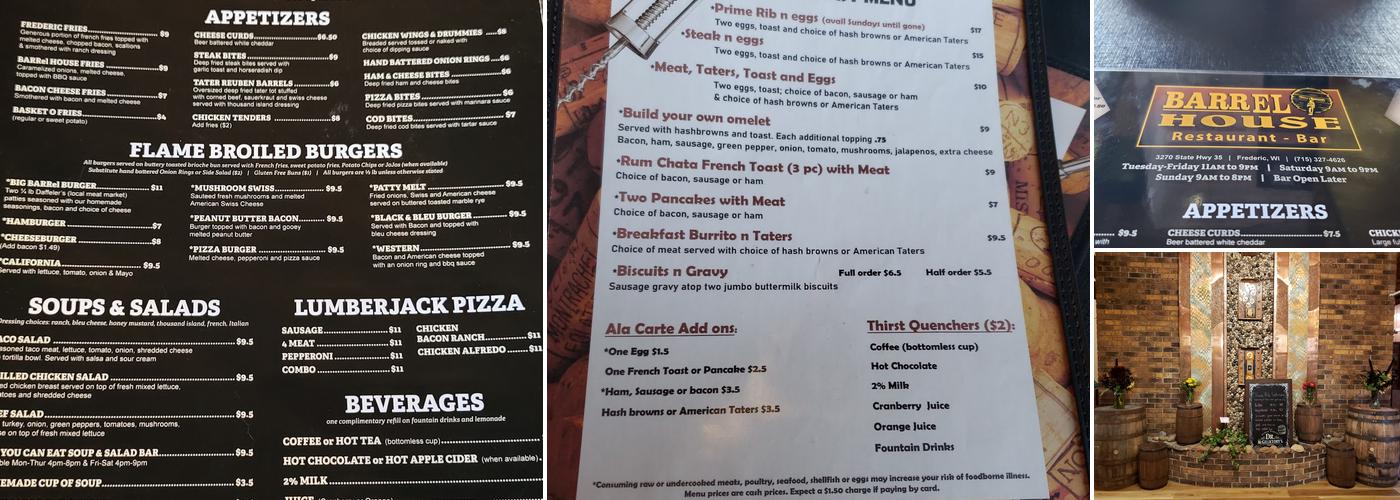 Barrel House Menu