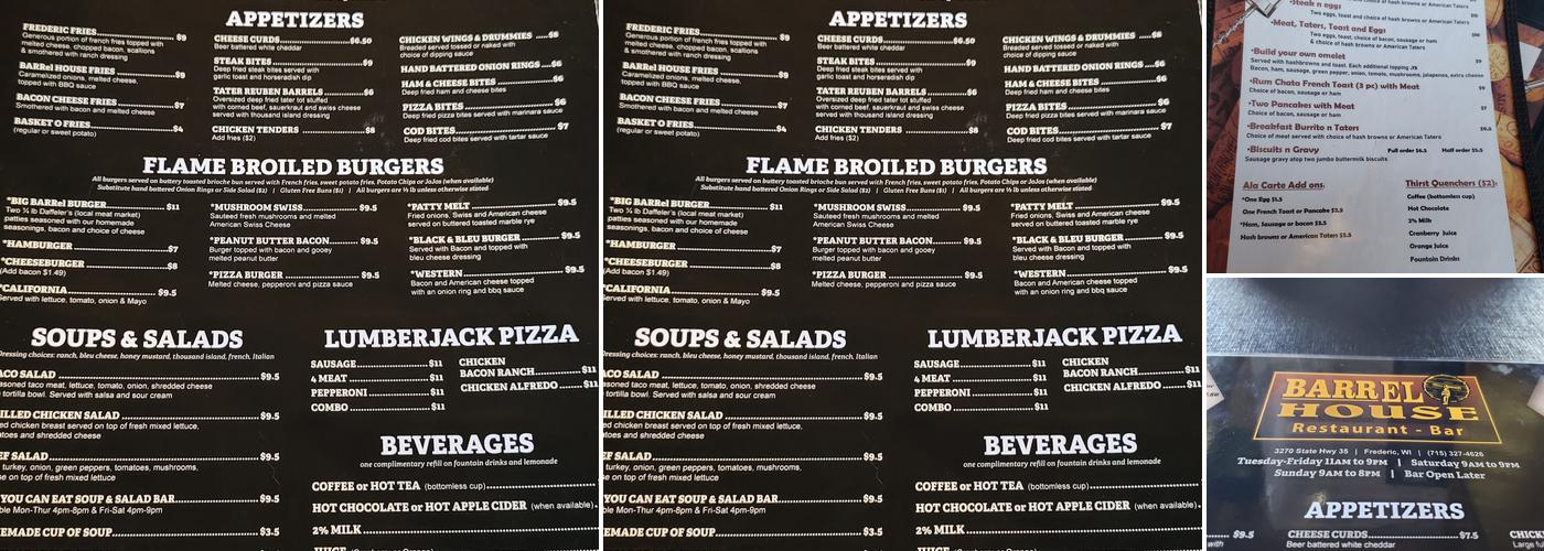 Barrel House Menu