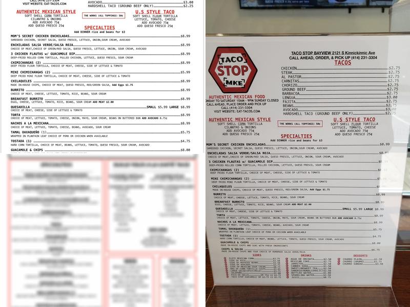 Taco Stop MKE (bay view) Menu