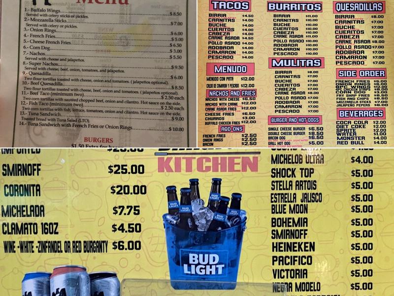 College Billiards Menu