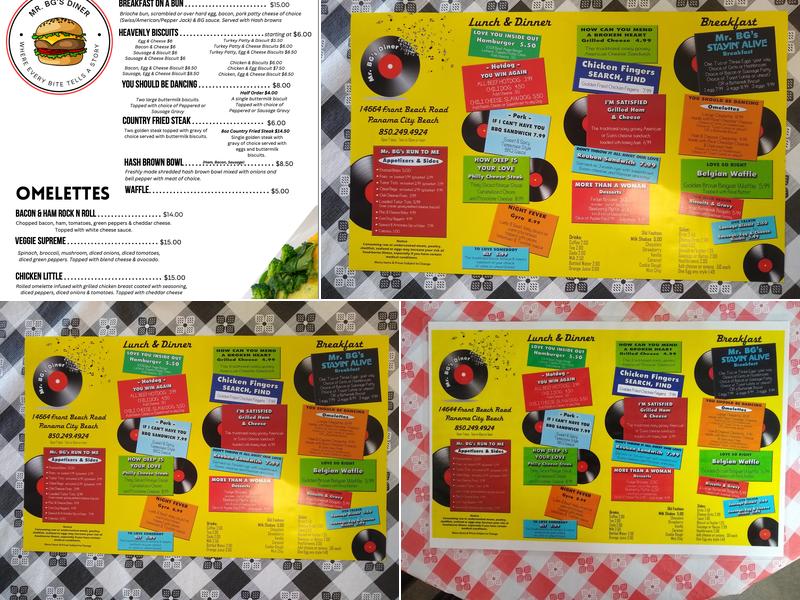 Mr BG's Diner Menu