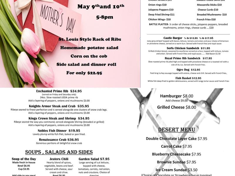 Excalibur Steakhouse Menu