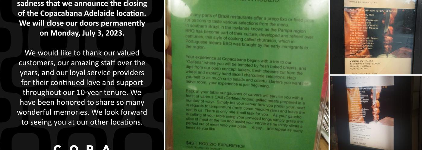 CopaCabana Brazilian Steakhouse - Uptown Menu