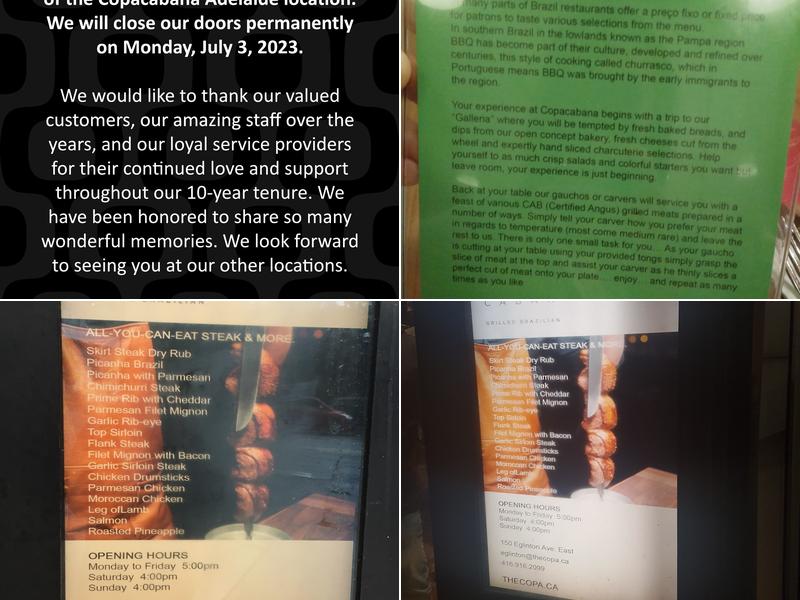 CopaCabana Brazilian Steakhouse - Uptown Menu