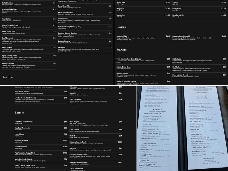 Perla Oyster Bar & Grill Menu