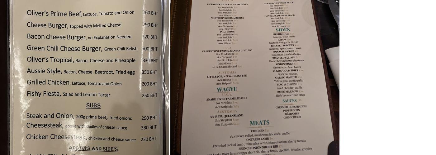 Oliver's Steakhouse Menu