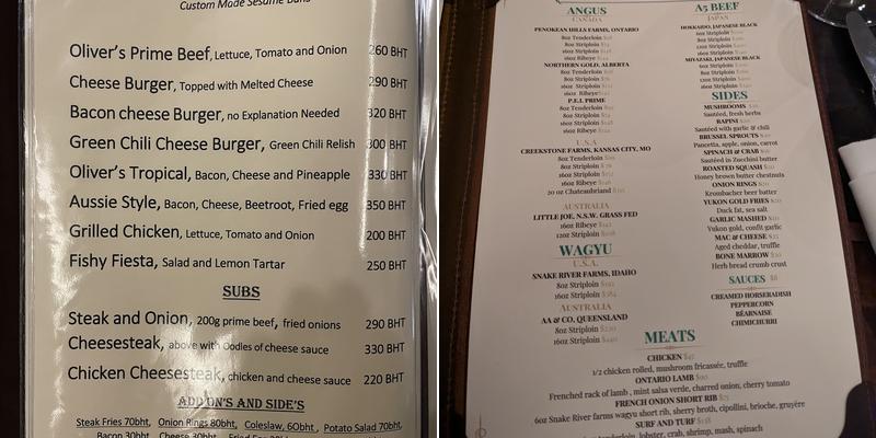 Oliver's Steakhouse Menu