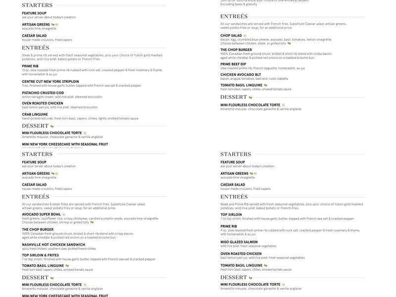 Chop Steakhouse & Bar Menu