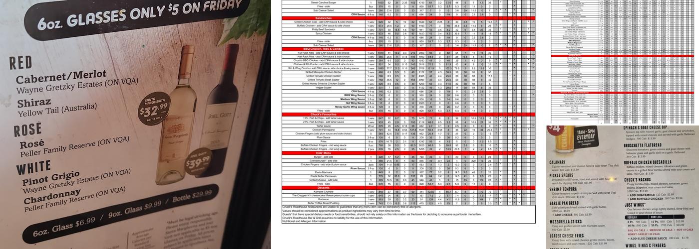 Chuck's Roadhouse Bar & Grill Menu