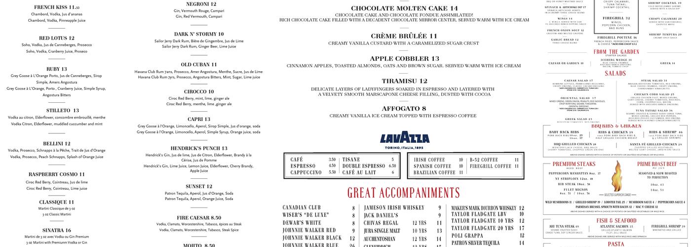 Firegrill Ville St-Laurent Menu