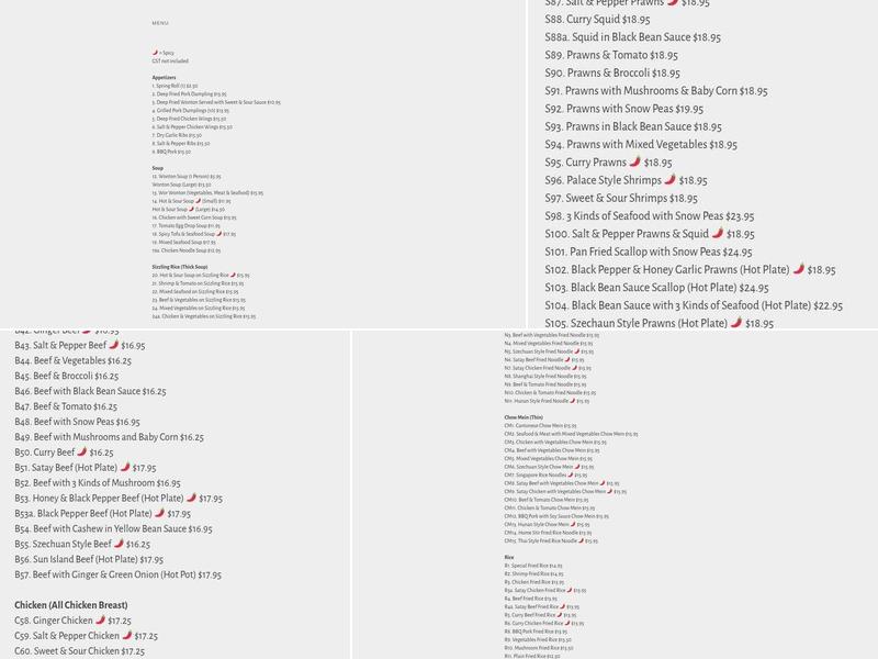 Sun Island Eatery Menu