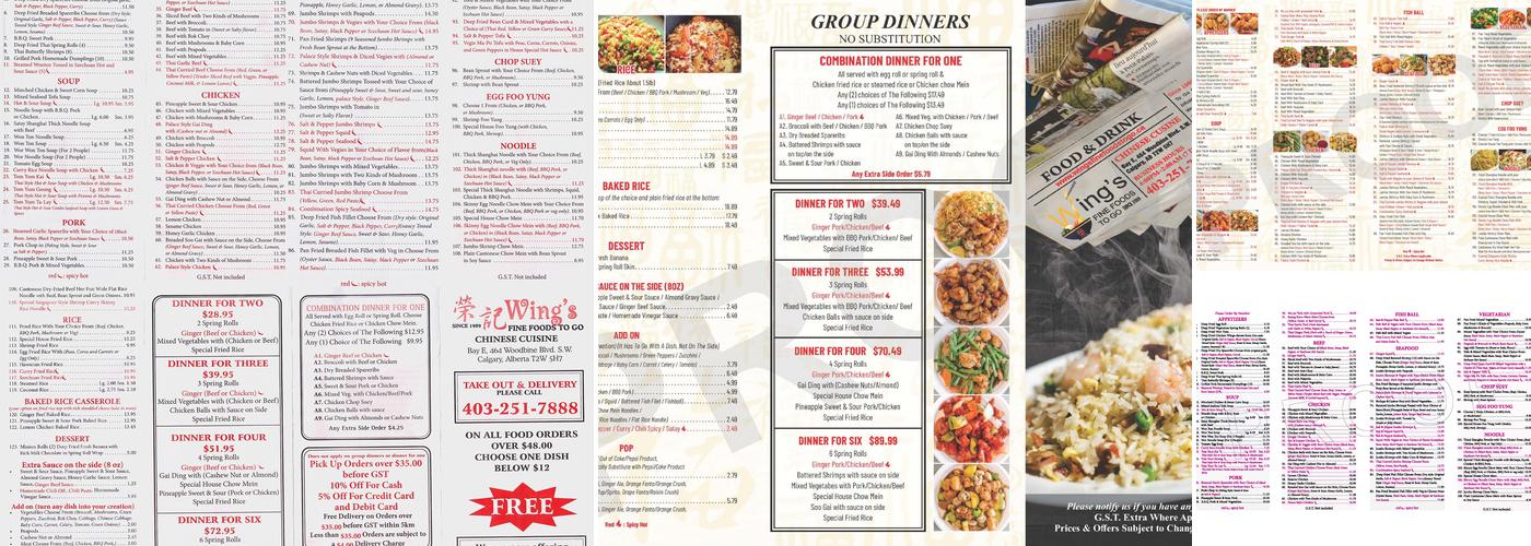 Wing's Fine Foods To Go Menu