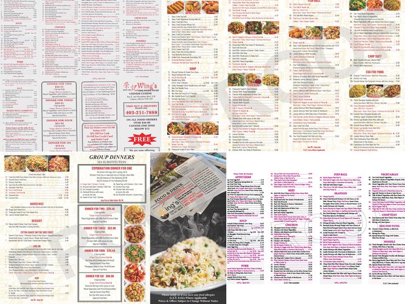 Wing's Fine Foods To Go Menu