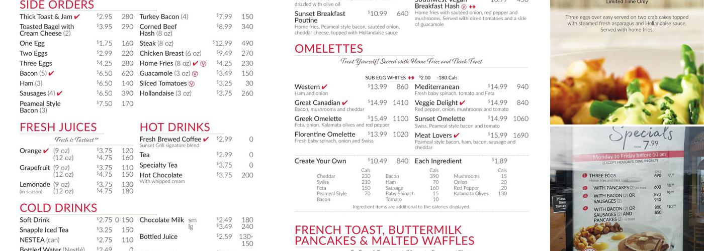 Sunset Grill Menu