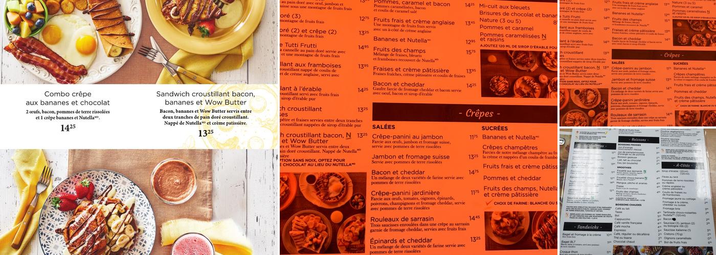 Tutti Frutti déjeuner et diner Menu