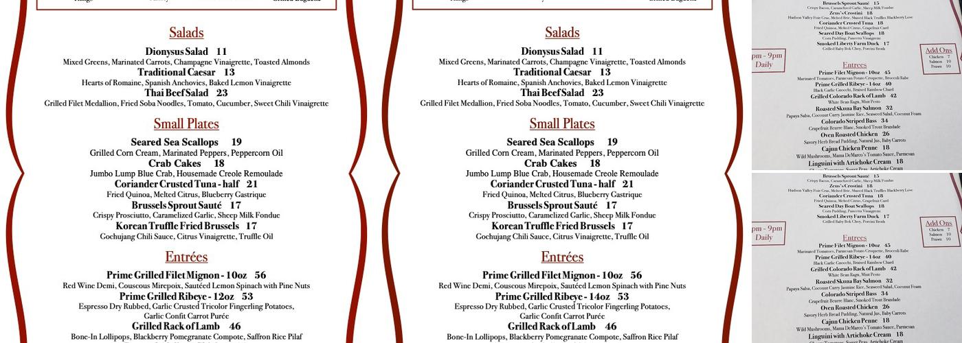 Dionysus Food & Wine Menu