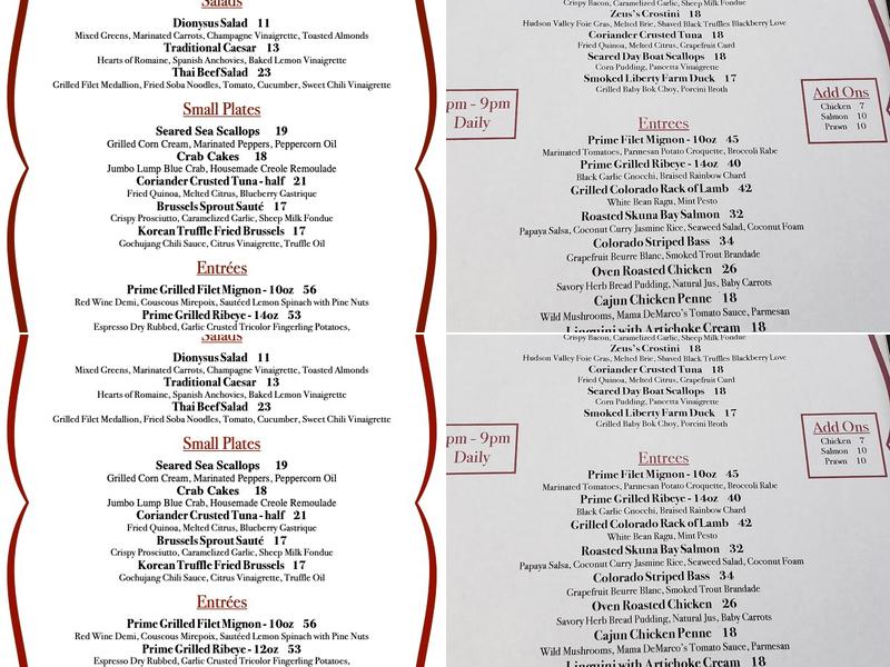 Dionysus Food & Wine Menu