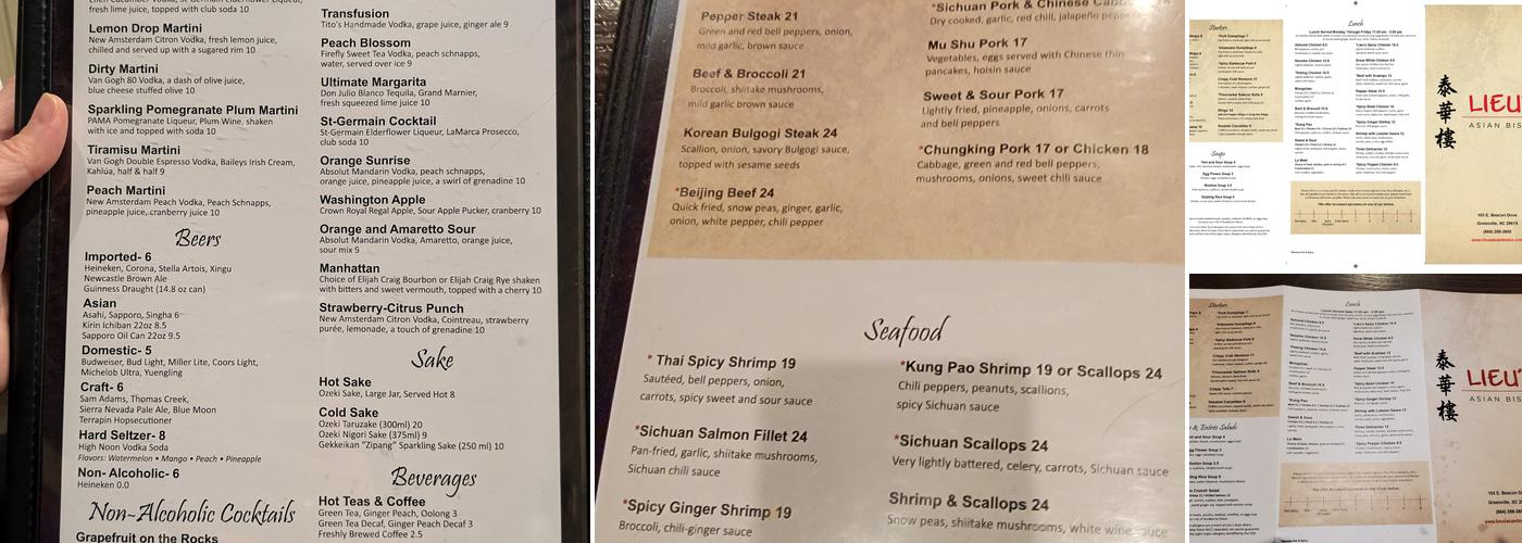 Lieu's Asian Bistro Menu