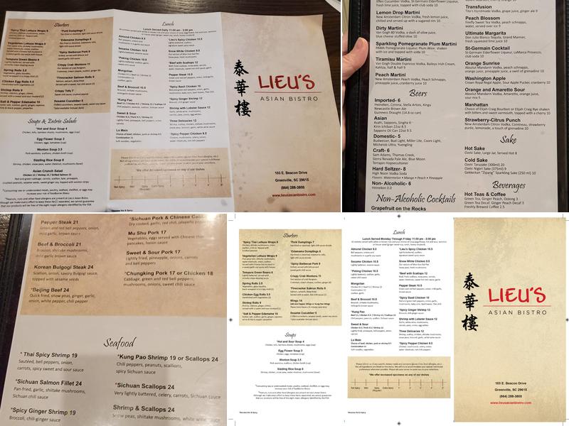 Lieu's Asian Bistro Menu